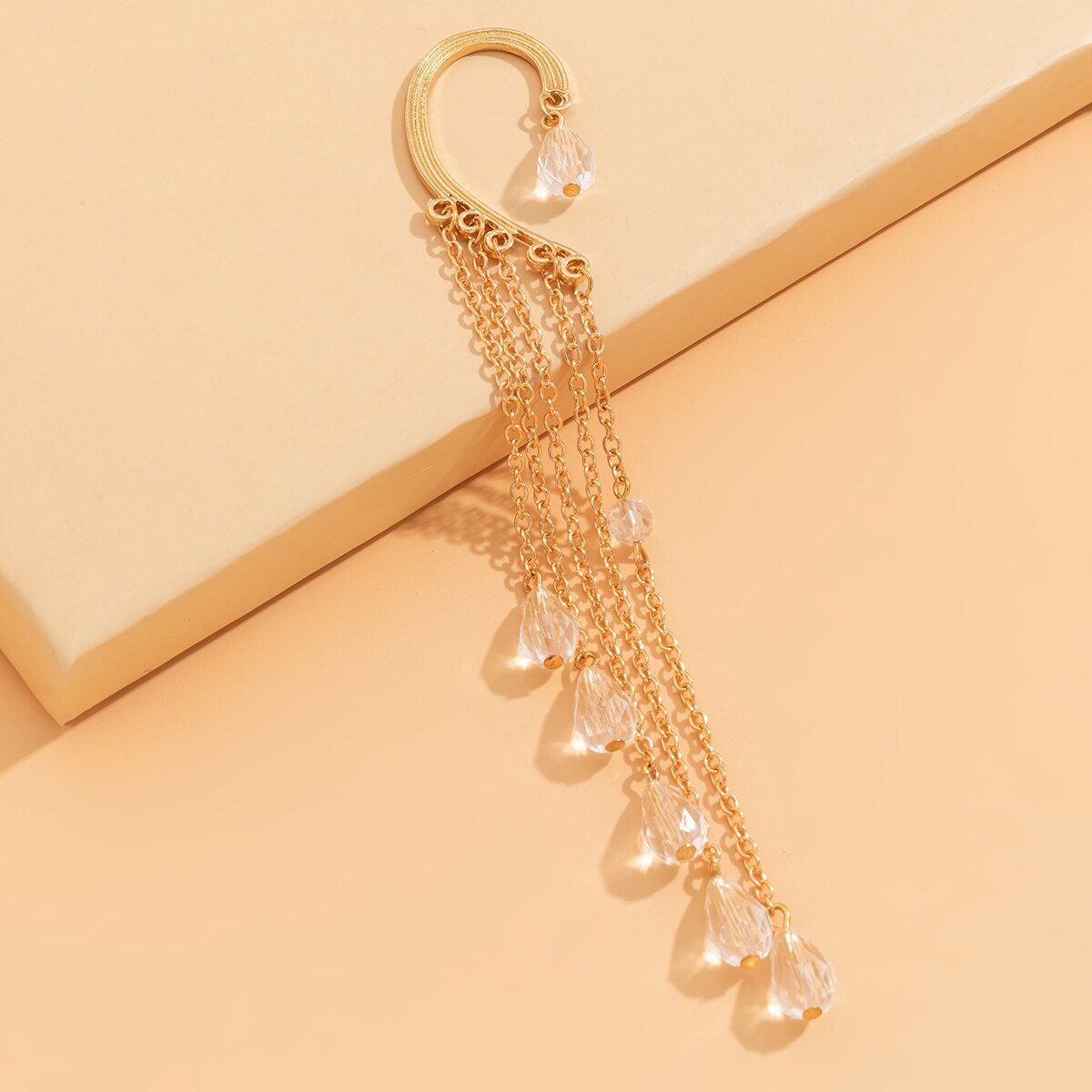 Pendientes largos elegantes con cadena de borlas para mujer, aretes colgantes de cristal a la , pendientes de puño con orejas de elfo Vintage, joyería 2022