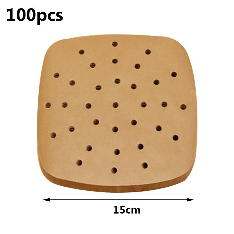 100Pc/Bag Air Fryer Steamer Liners Premium Perforated Wood Pulp Papers Non-Stick Steaming Basket Mat Baking Utensils For Kitchen: 100pcs 15cm B