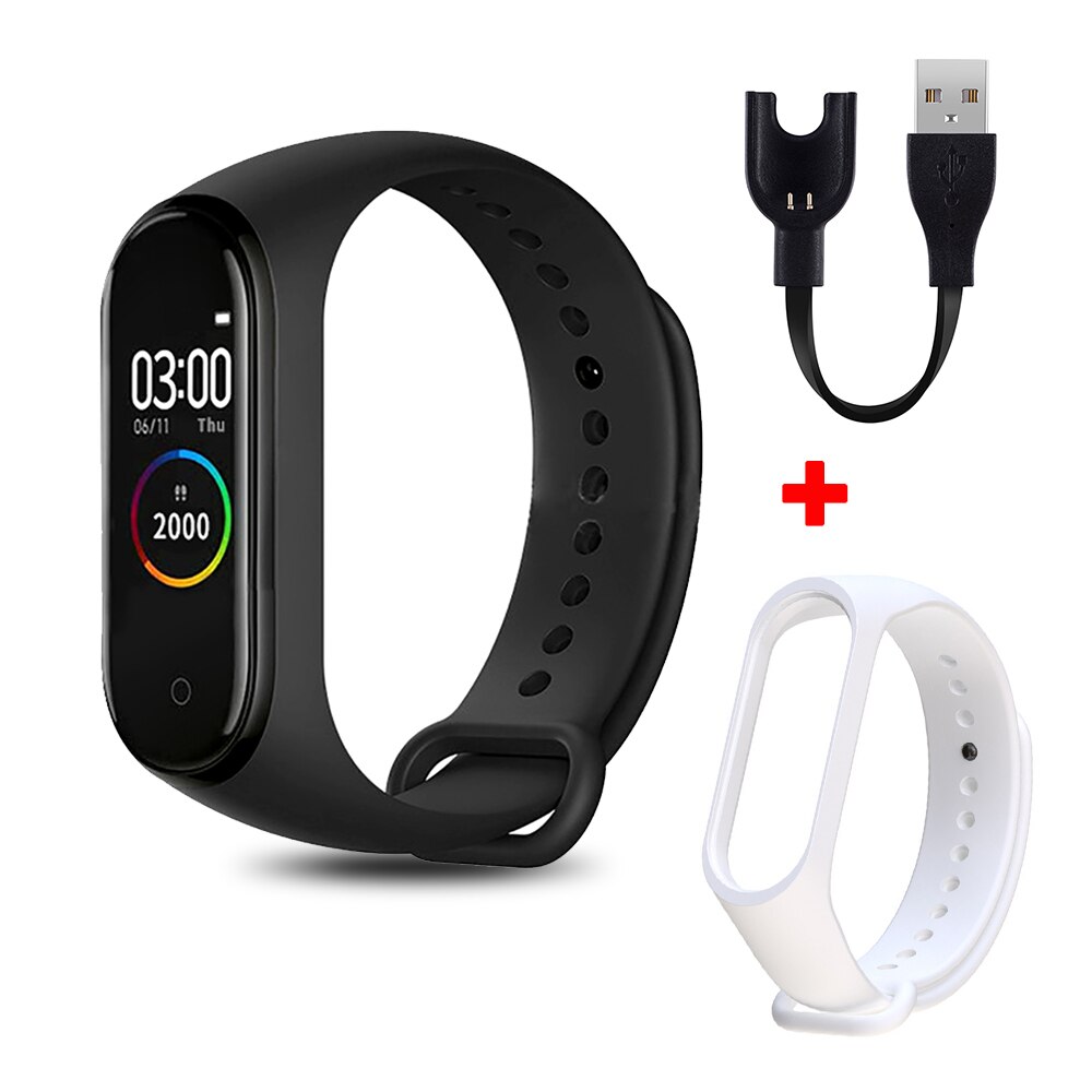 M4 Intelligente Wristband Impermeabile Misuratore di Pressione Sanguigna Monitor di Frequenza Cardiaca di FitnessTracker Braccialetto Intelligente M4 Della Vigilanza Della Fascia di Sport Pedometro: black N white