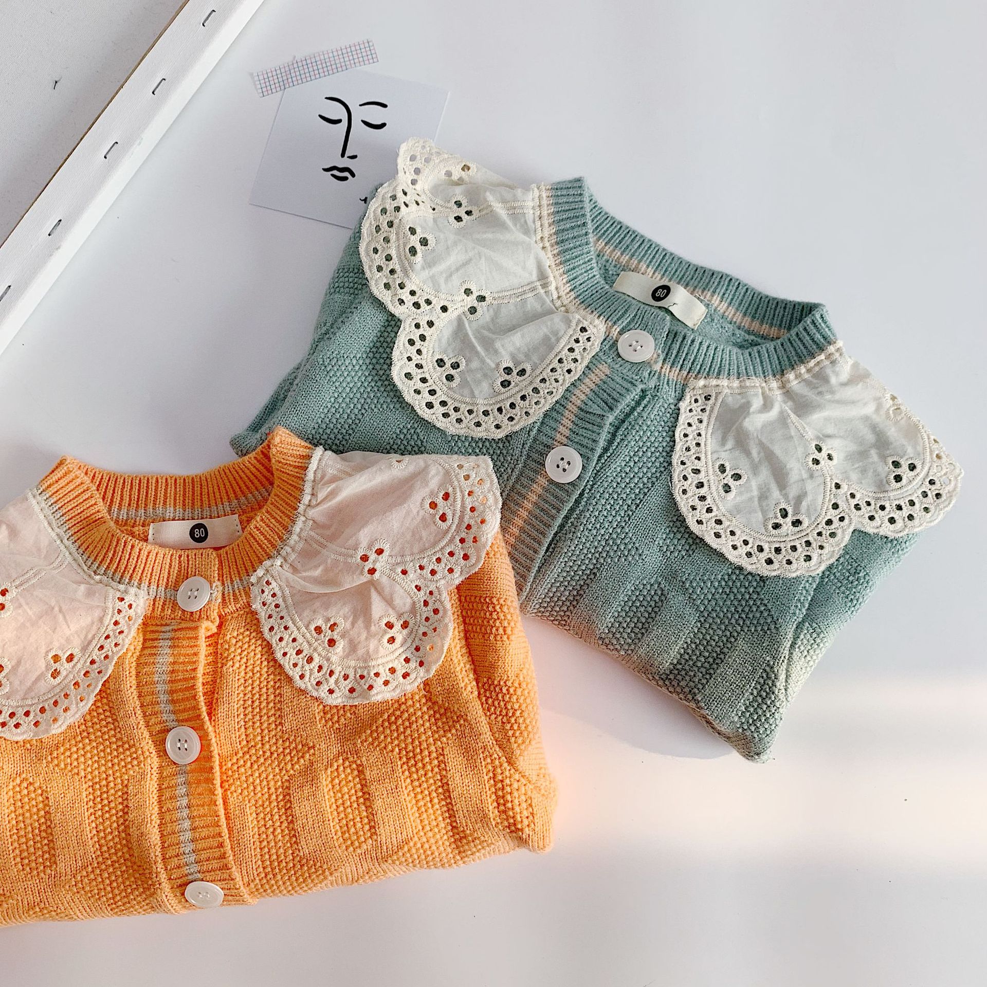 Spring Autumn cute girls lacework collar knitted sweater cardigans baby girl casual sweaters 1-5Y