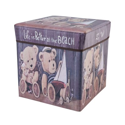 Foldable Storage Ottoman Square Cube Coffee Table Multipurpose Footrest Stool for Bedroom and Living Room Storage 30x30cm: Bear