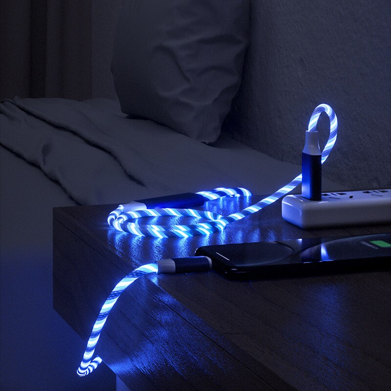 1.2m Car Charging Mobile Phone Cable USB IOS Type C Flow Luminous Lighting Data Wire for Samsung Huawei LED Micro Kable