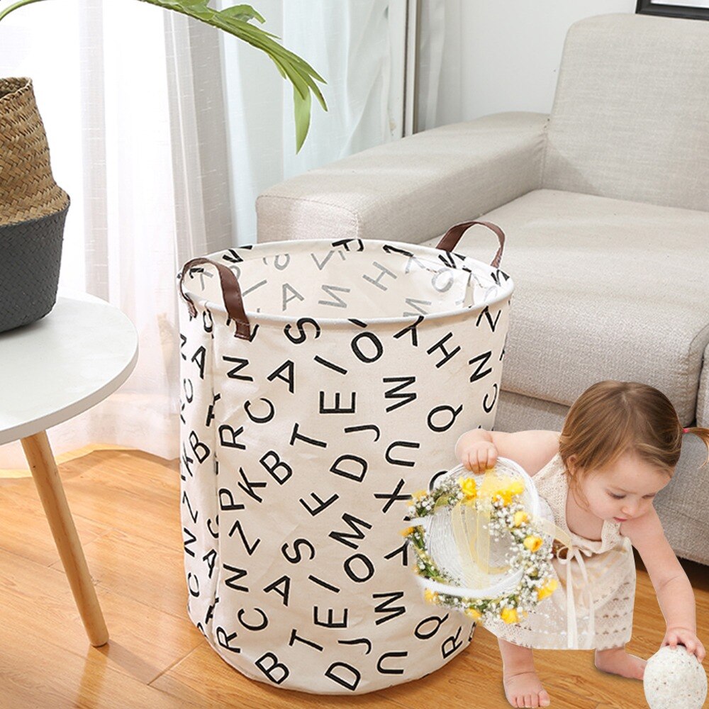Panier de rangement rond large, sac à linge, bac d'organisation, pour vêtements, jouets, rabattable avec une grande capacité, 1 pièce