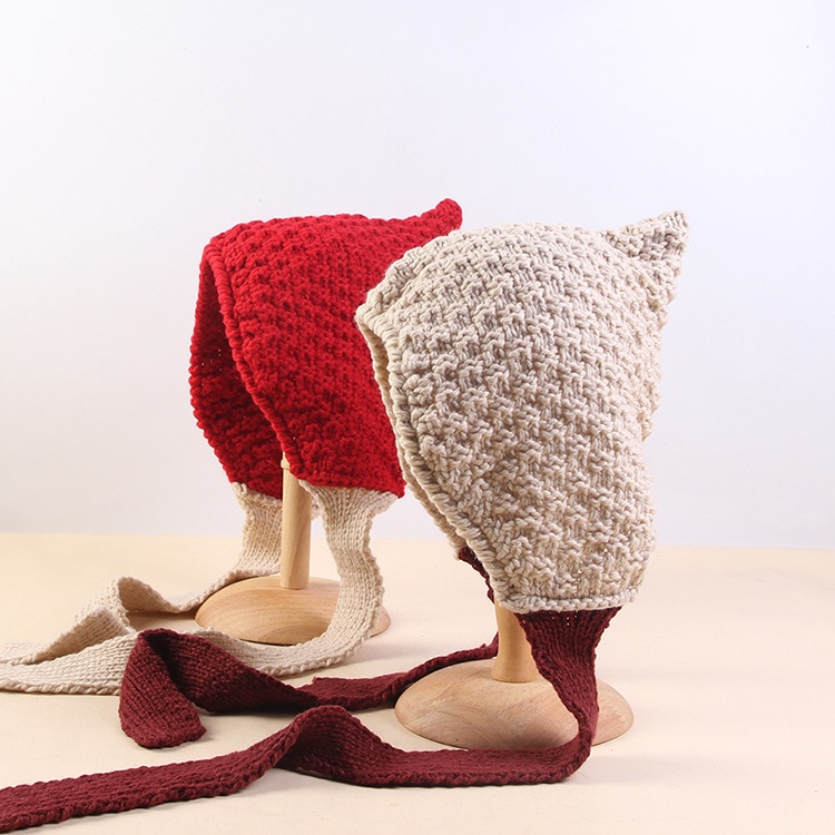 Lvren 001 vinter dame & #39 ;s uformelt strikket lue øreklaff jente dame tykk varm bomber lue caps med hale