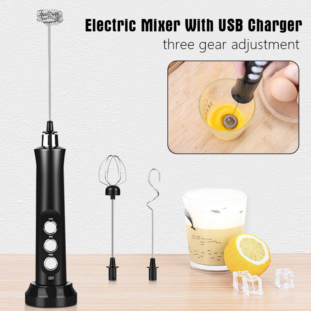 3 Speed Verstelbare Usb Oplaadbare Handheld Blender Melk Koffie Tore Rvs Elektrische Mixer Schuim Maker Keuken Gereedschap