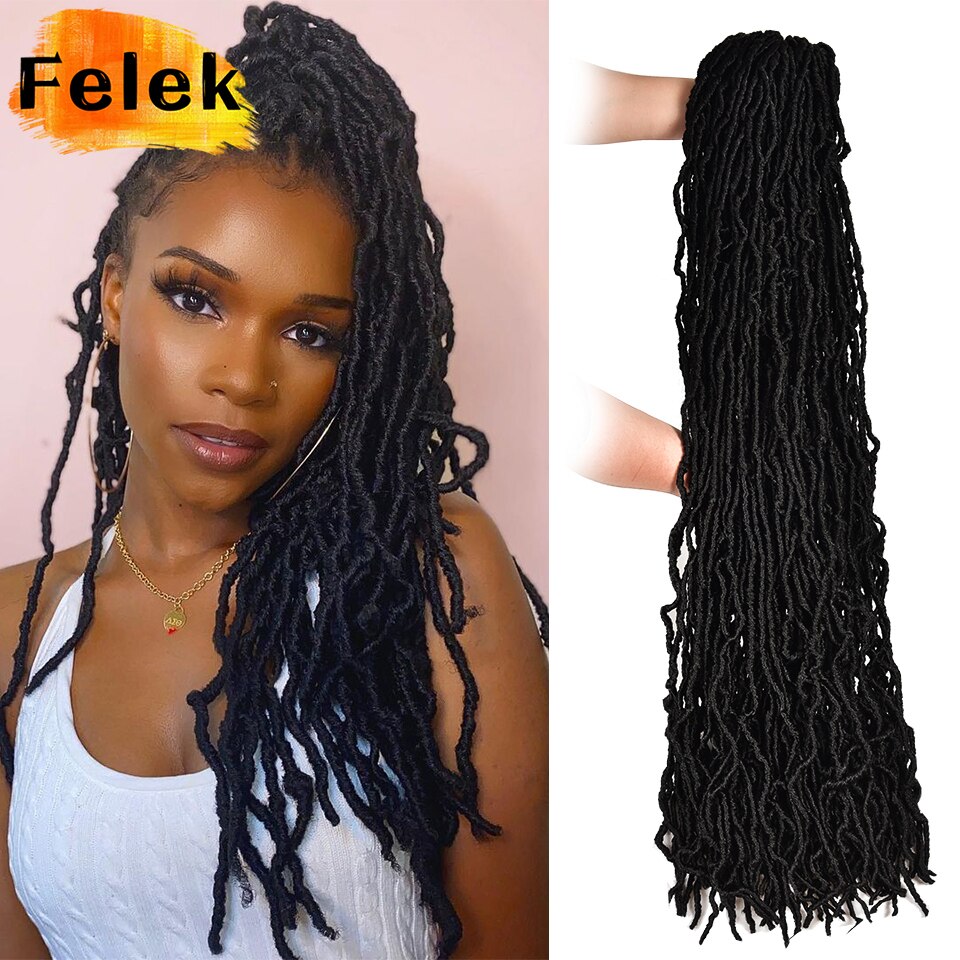 Faux Loc Crochet Hair Curly Synthetic Dreadlocks Soft Messy Boho Ombre Braiding Hair Extension Natural Goddess Nu Locs 36" Felek