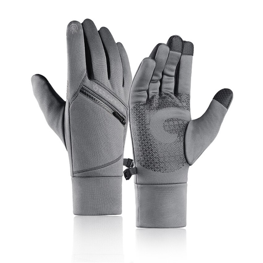 Nouveaux gants chauds pour hommes automne hiver en plein air anti-dérapant écran tactile gants d'équitation Ski fermeture éclair imperméable à l'eau poche hommes gants: Gray Gloves / m Palm Width 8-9cm