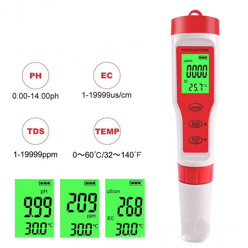4 in 1 TDS PH Meter PH/TDS/EC/Temperature Meter Di... – Grandado