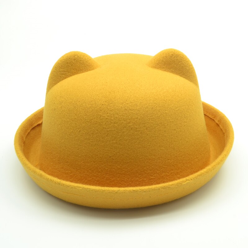 Cute child bowler hat wool felt Fedora hats for Women Girls Children solid Cat Ear formal cap trilby Sombrero Derby