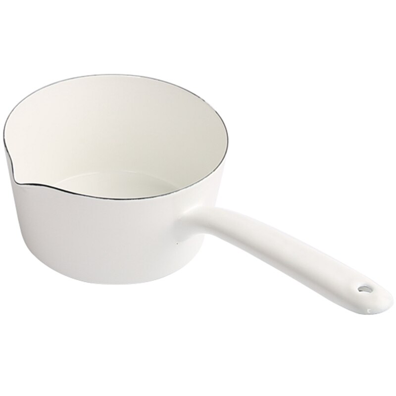 Enamel Pot Milk Pot Soup Pot Single Wooden Handle Leaves Pattern