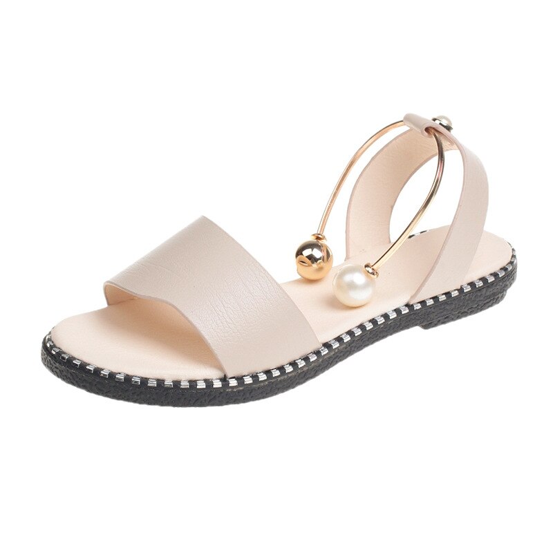 sommer Frauen Sandalen Unterhose Auf gucken Zehe Slingback Schuhe Rom Damen Solide Metall Dekoration lässig Weibliche Schuhe: Beige / 38