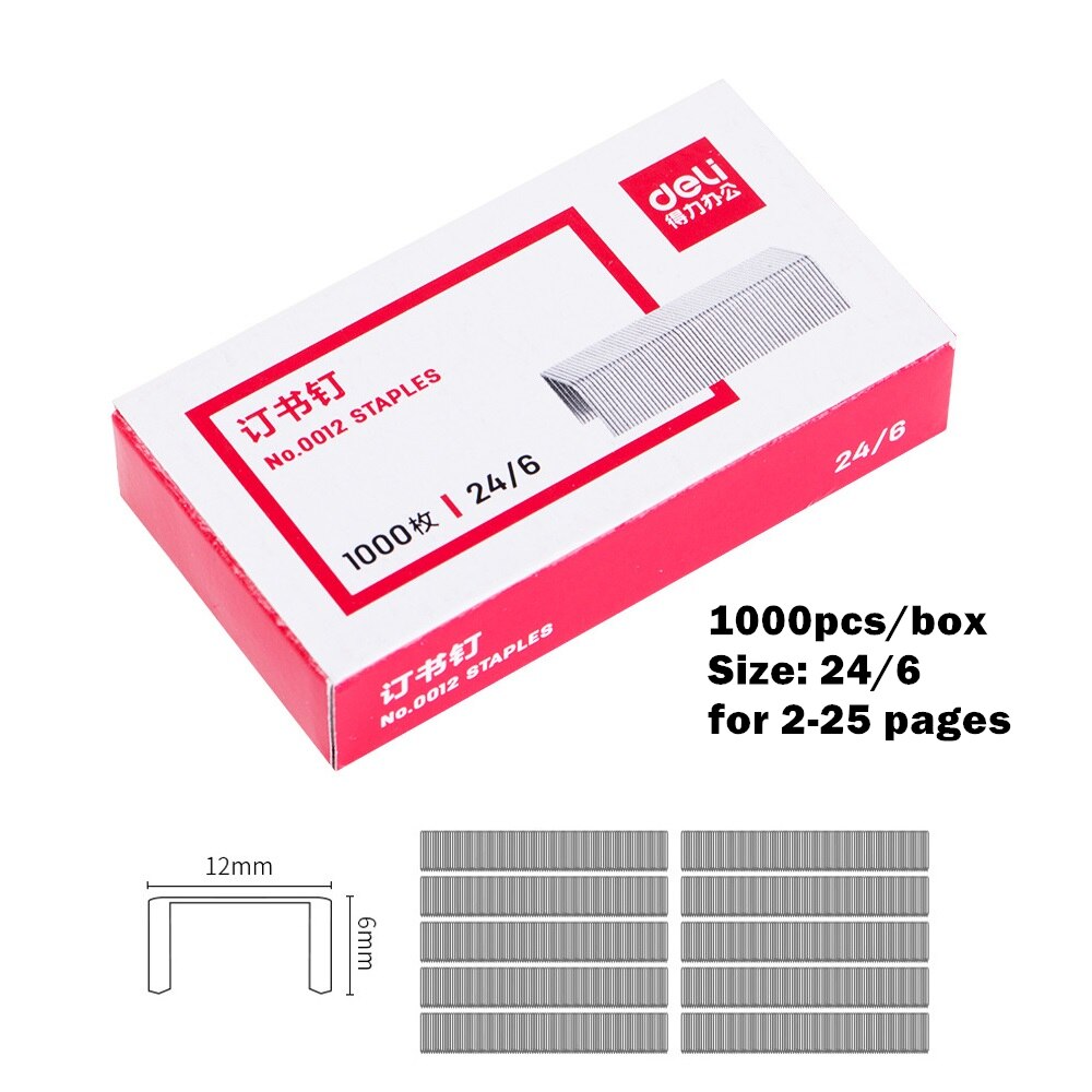 1000pcs Deli Staples Set 10# 24/6 Stainless Steel Staple for Stapler Binder Stationery Office School Binding Supplier F340: Deli 0012