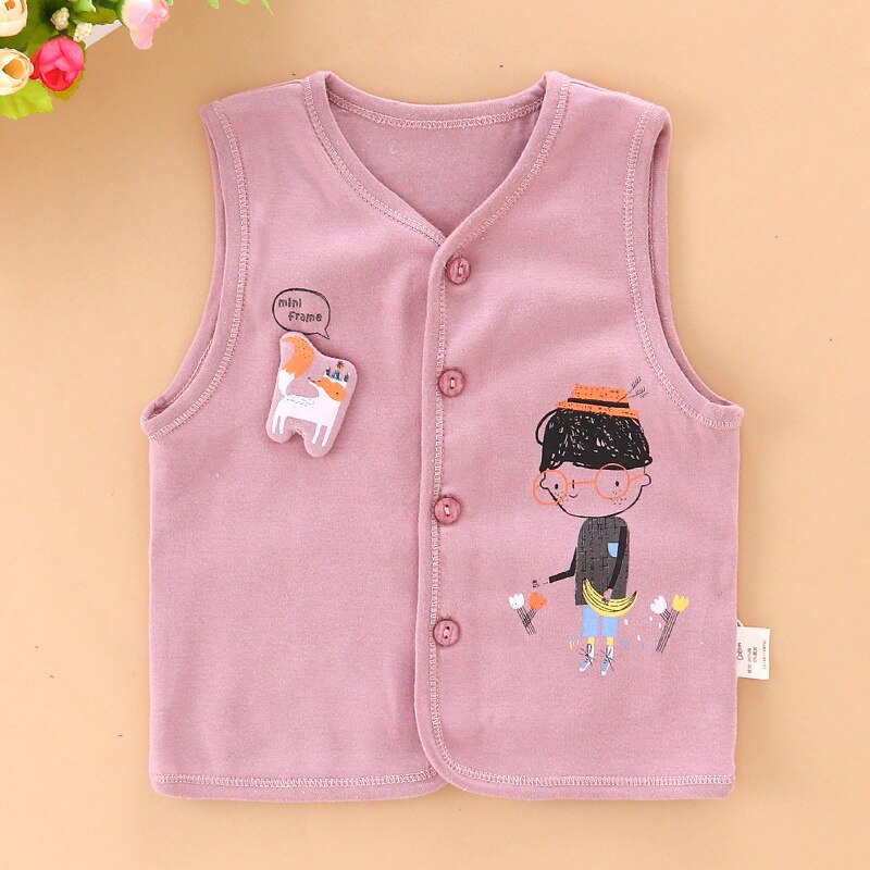 Baby vest cotton warm autumn winter clothing cartoon three-layer warm waistcoat for boys girls warm vest for toddler girls: 185826-pink / 9M suit 73cm