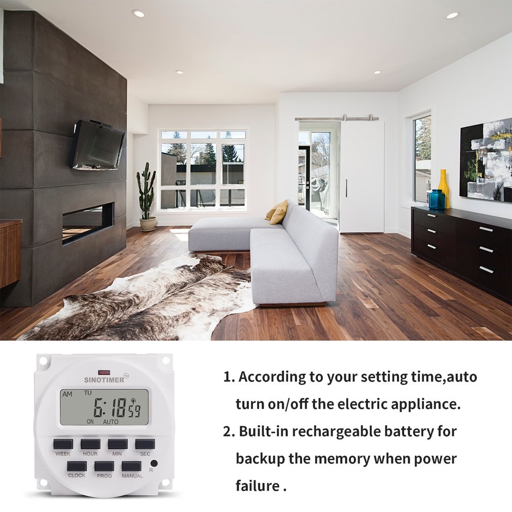 SINOTIMER 220V Weekly 7 Days Programmable Digital Time Switch Relay Timer Control for Electric Appliance 8 ON/OFF Setting: 12v