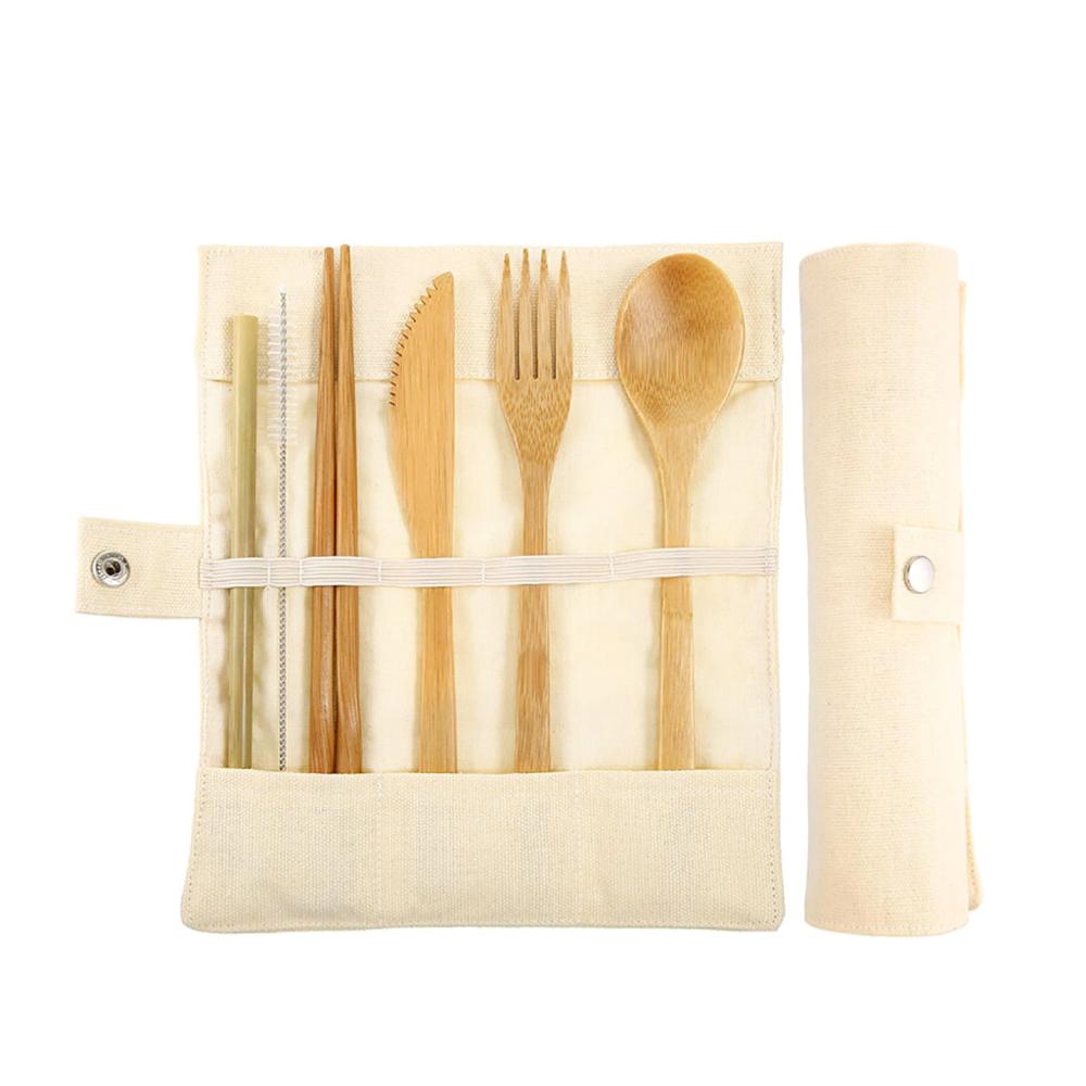 Ensemble de couverts en bambou avec étui de coton bio
