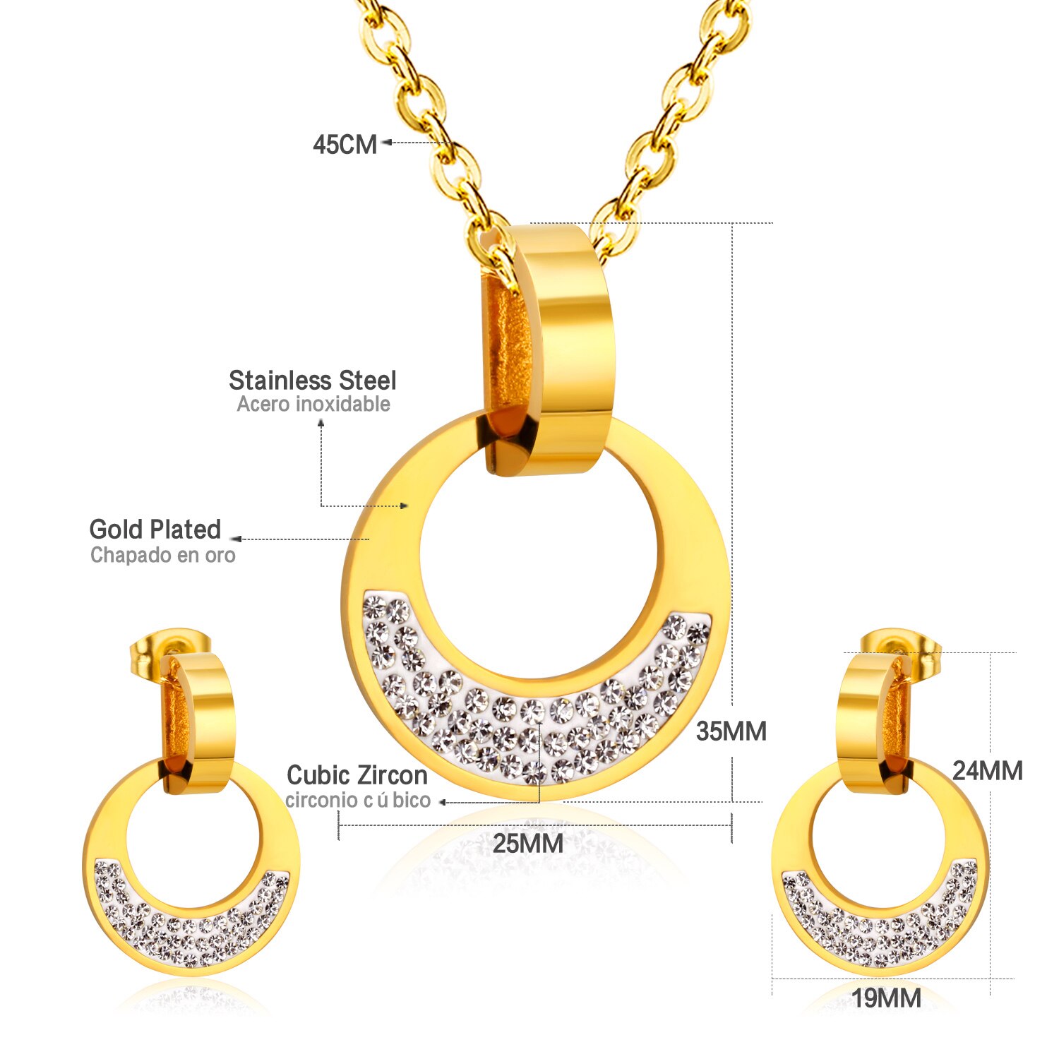 Goud Zirkoon Sieraden Sets Voor Vrouw Engagement Bruiloft Sieraden Valentijnsdag Rvs Ketting Earring