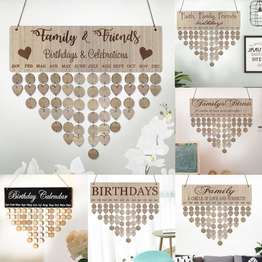 Family Birthday Card Plaque Diy Hanging Wooden Birthday Reminder Calendar Printing Wooden Calendar Hanging Decoration #35