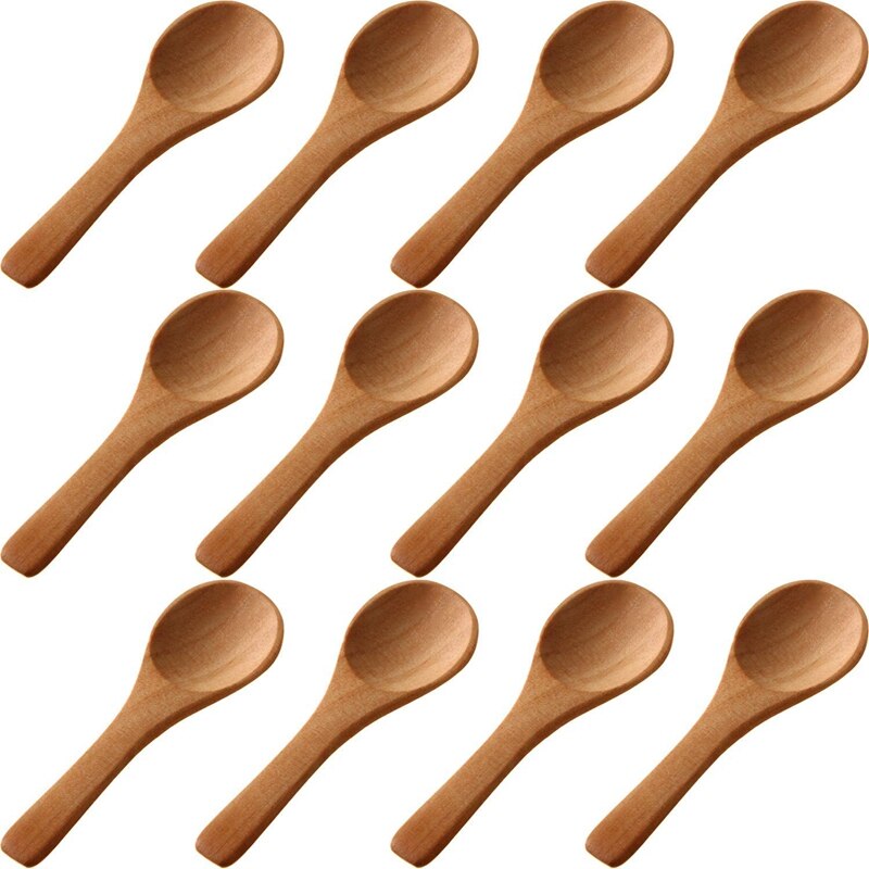 Kleine houten lepels, mini houten theelepel koffielepels ijs zout lepel honing koffie thee suiker zout jam mosterd specerijen houten lepel voor keuken kruidenolie ijs melkpoeder, 6 stuks gemengde