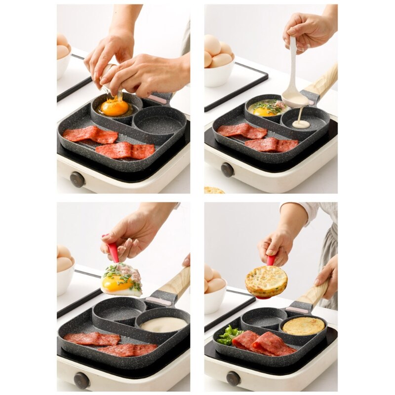 3 Holes Non Stick Omelet Frying Pan for Burger Egg Ham Omelette Breakfast Maker Kitchen Grill Wok Cooking Pot