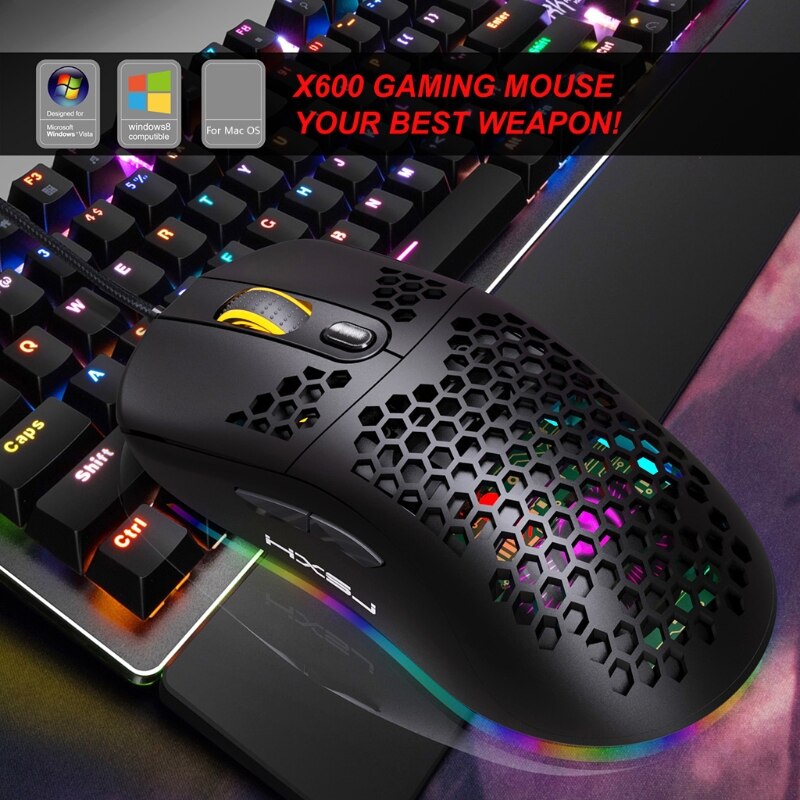 6 Gear DPI Adjustable Wired Programmable Hole Mouse RGB LED Breathing Light Gaming Mouse Computer Laptop Accessories