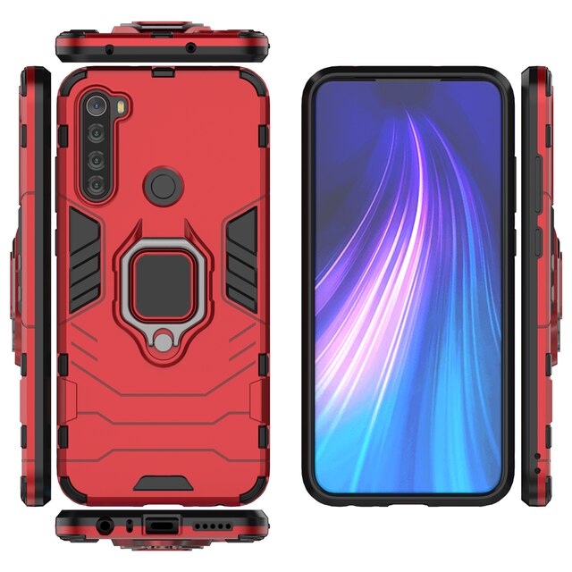 Shockproof Armor Case for Xiaomi Redmi Note 8T Case Ring Holder Stand Phone Cover for Xiomi Redmi Note 8T 8 T 11 Pro 10 9 9s 7 5: Neoprene / Red