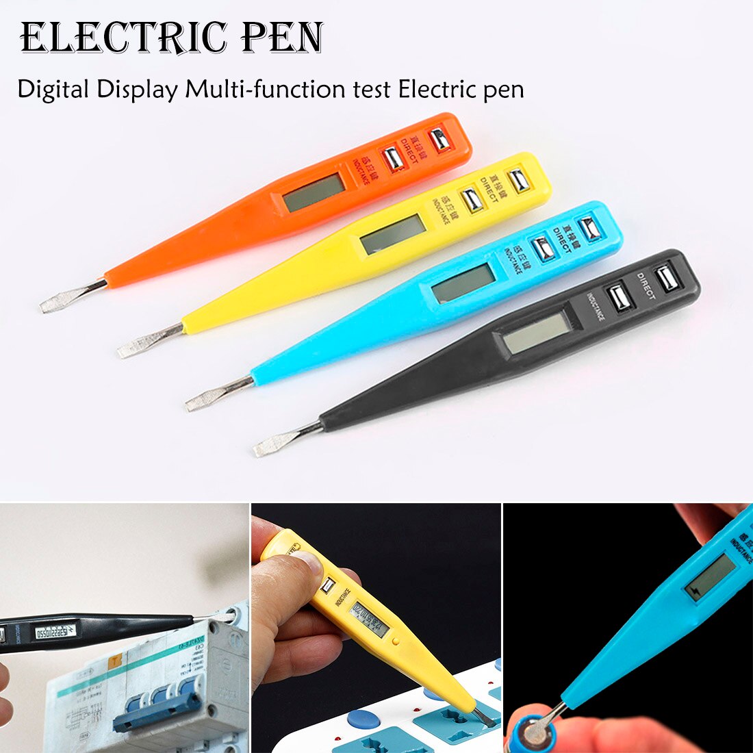 Elektrisk indikator spänningsdetektor sensor tester penna ac  dc 12-220v lcd display multifunktion spänningstest penna slumpmässig färg