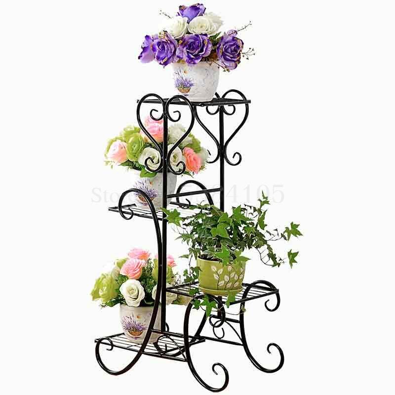 Smeedijzeren Multilayer Bloem Andere Massief Houten Bloempot Dragen Zitkamer Balkon Indoor Vloer Type Multifunctionele Opzichtige S