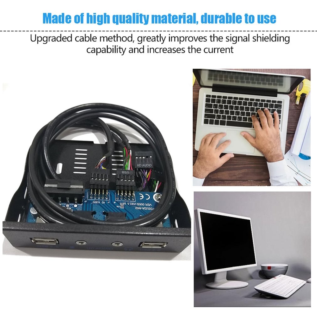 3.5'' 2-USB 2.0 Port HUB HD Audio Output Floppy Drive Expansion Front Panel Digital Mobile Rack Expanding for Your PC