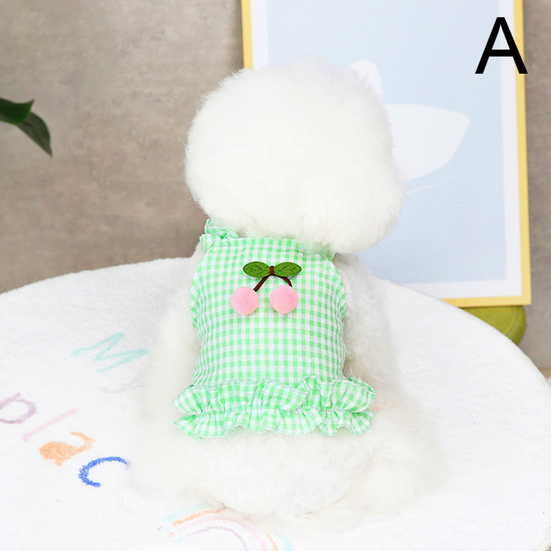 Ropa de verano para perros, vestido de tirantes de cereza a cuadros, falda fina con protector solar para perros pequeños, disfraz de Chihuahua, Bichon, caniche, vestidos para cachorros y mascotas: A / L
