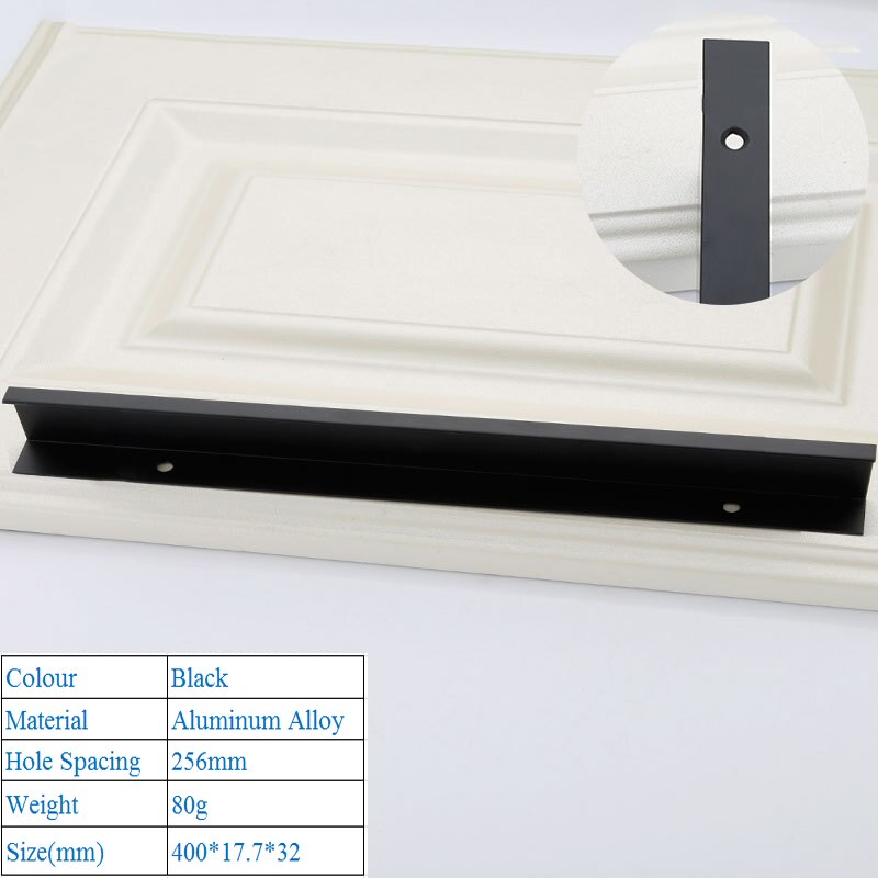 Lange Lade Deur Aluminiumlegering Deur Rand Handvat Moderne Minimalistische Onzichtbare Zwart Handvat Kast Kast Handvat: Hole Spacing 256mm