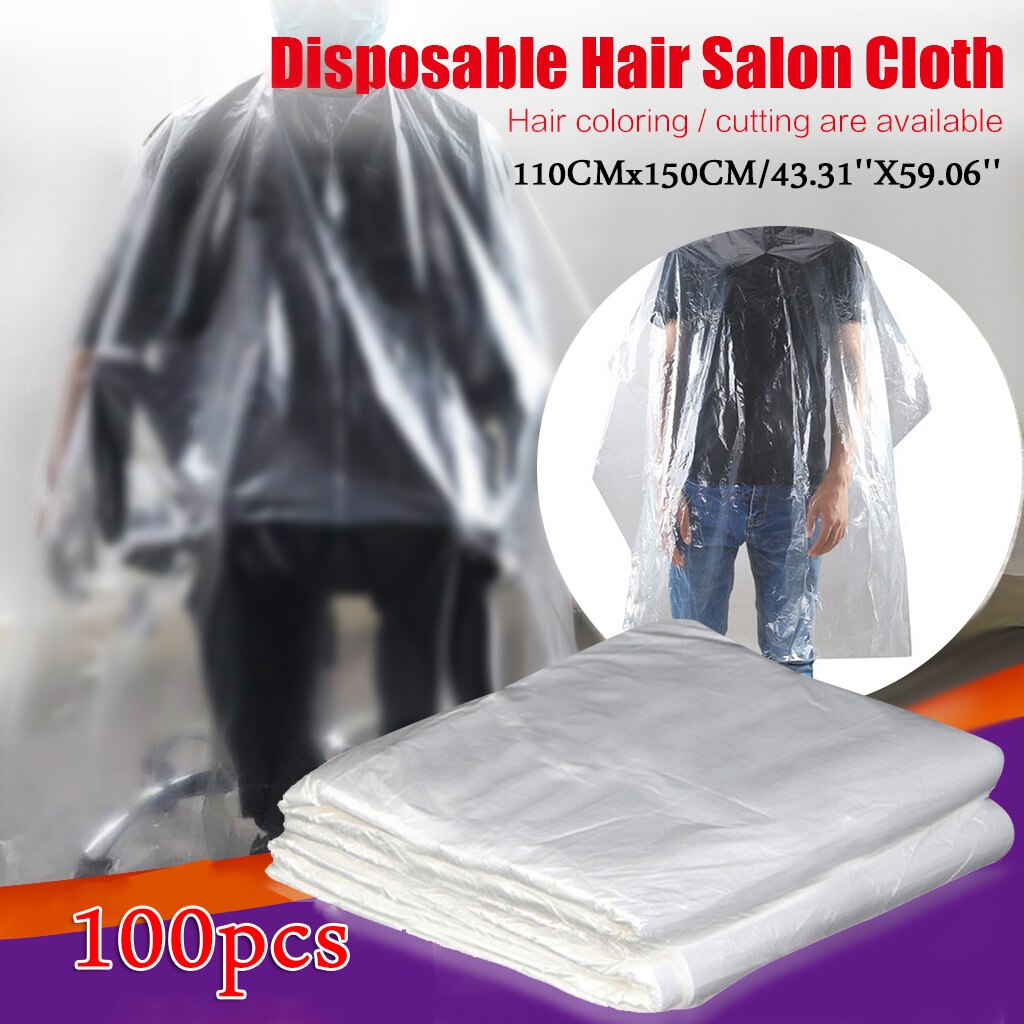 50/100 Pcs Kappers Coloring Dye Gown Schort Haar Permanenten Cape Waterdichte Transparante Wegwerp Hair Snijden Cape: 110X150cm / 50 stks
