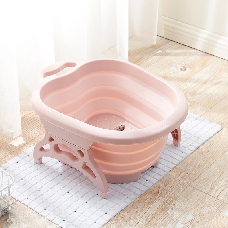 Foldable Foot Bath Plain Foaming Massage Bucket Portable Plastic Foot Tub Basin Heightening Footbath Fording Barrel: Pink