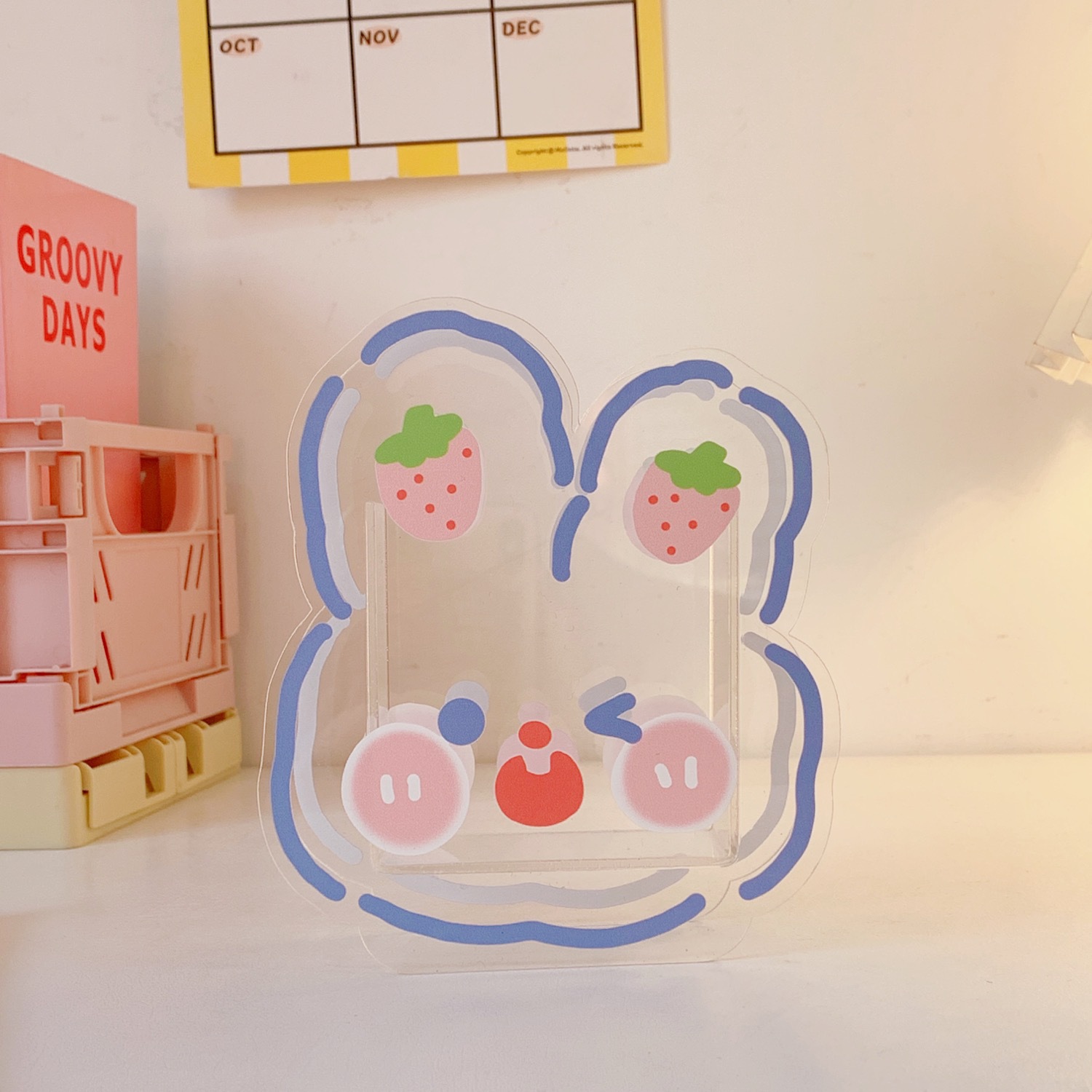 Organizador Kawaii para bolígrafos, caja de almacenamiento bonita, creativa, de acrílico, para decoración de escritorio, transparente, para estudiantes: Rui Rui Rabbit