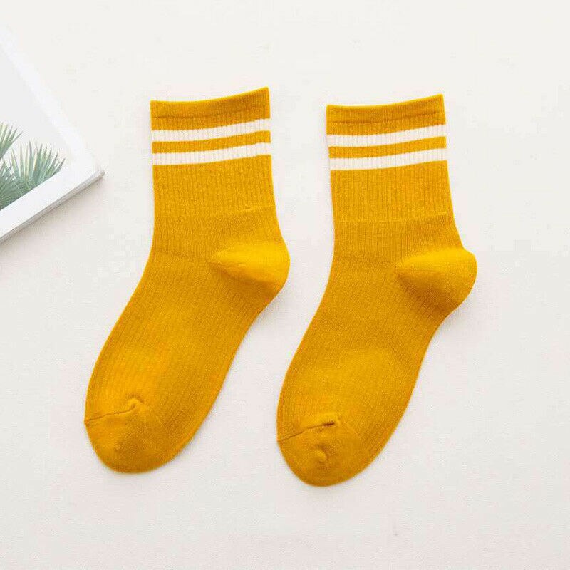 Calcetines a rayas de mezcla de algodón para mujer y niña, medias deportivas informales, suaves, tobilleras de Sport, para primavera y otoño: Yellow