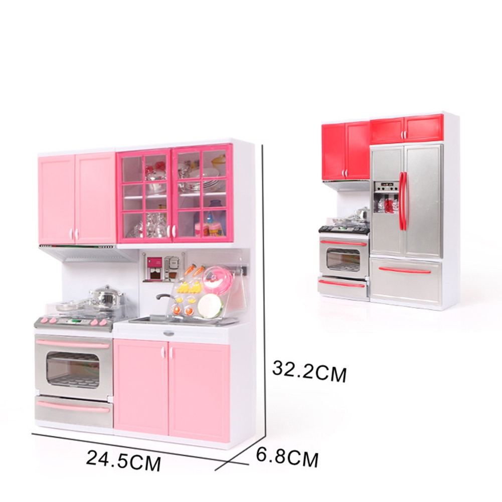 2 Pc/Set Kids Mini Doll House Furniture Toy Stove Fridge Kids Pretend Play Cooking Educational Toy Kid's with LED Music