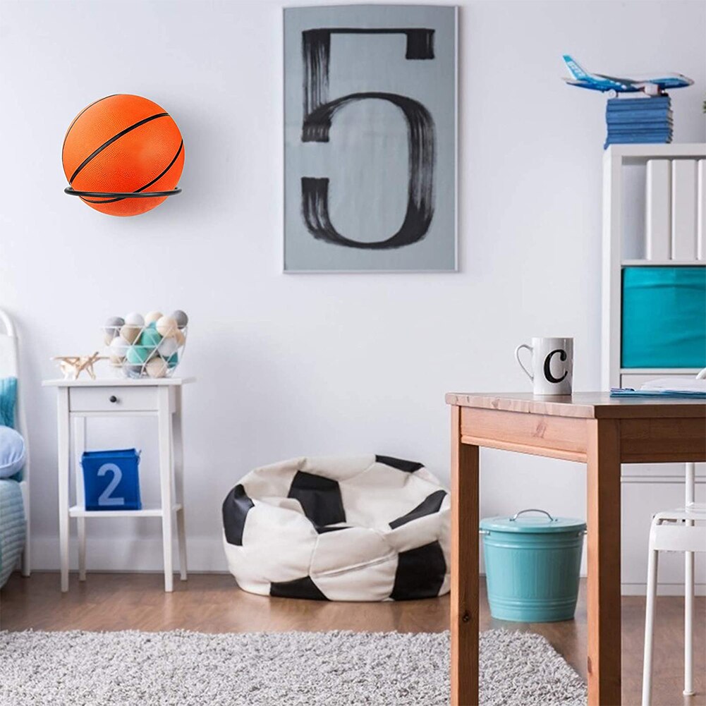 2pcs Wall-mounted Basketball Rack Iron Wall Mount Display Bracket Ball Holder for Soccer Football Volleyball Basketball Etc