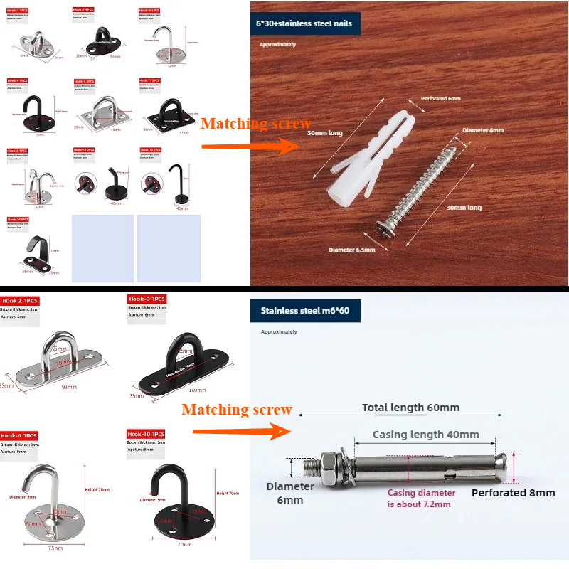 1/2/4pcsHook Eye Plate Heavy Oblong Duty Steel Stainless Pad Mount Wall U Boat Ceiling Hanger Ring Garage Hammock D Shape