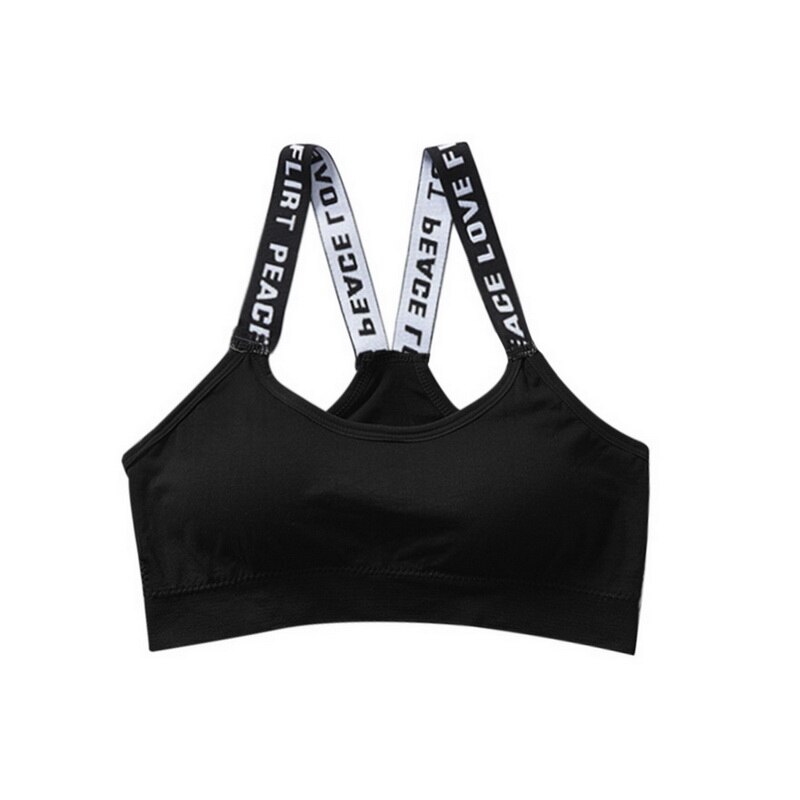 Sujetador deportivo para mujer, Top de tubo sin anillo de acero, ropa interior de talla grande, acolchado, estampado, para gimnasio, Yoga, belleza,: Black
