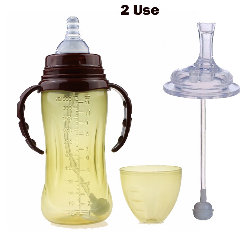 2 Use Baby Feeding Bottle with Handle Wide Mouth Nursing Bottle Automatic Nipple Breast Milk Feeding Bottle with Straw 330ml: Default Title