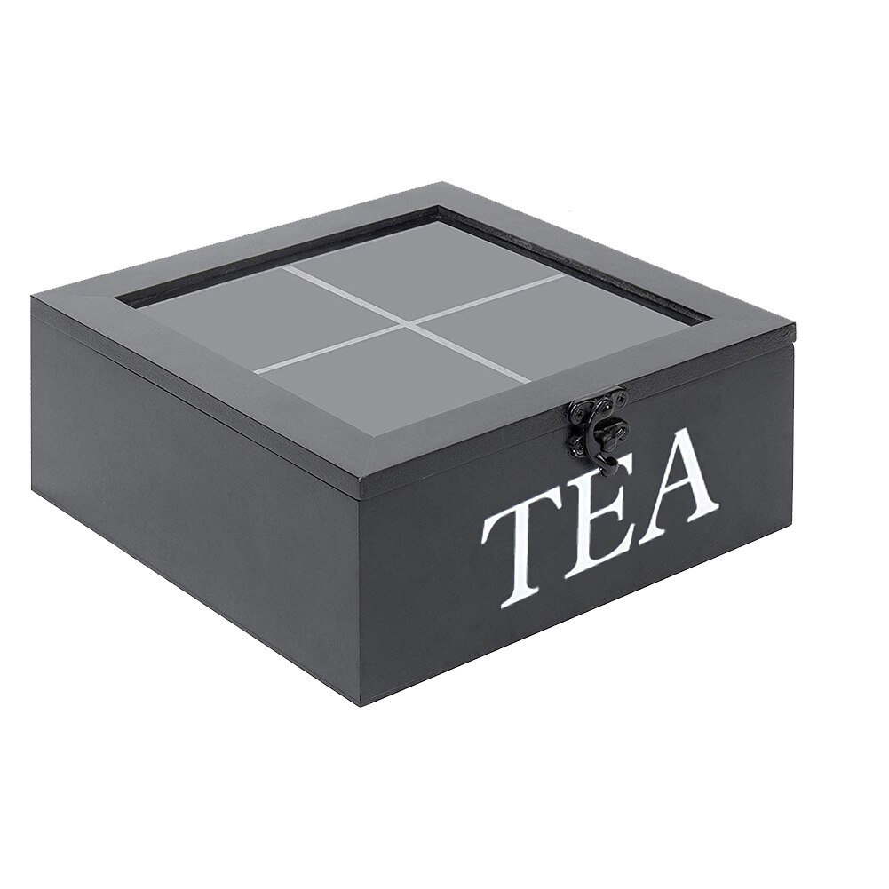 Retro Style Bamboo Tea Box With Lid 9-Compartment Coffee Tea Bag Storage Holder Sugar Organizer For Kitchen Cabinets: Blue