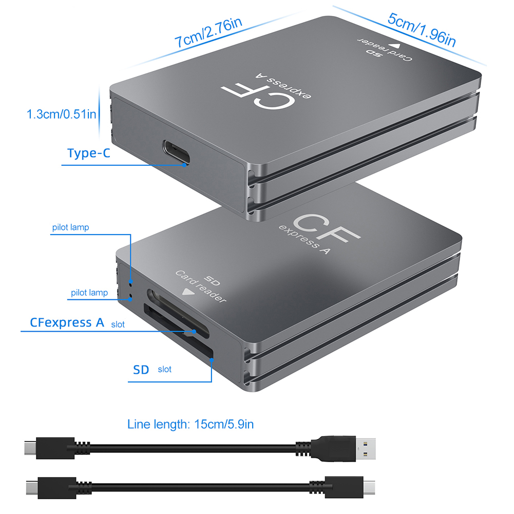 2-in-1 CFexpress Type A & SD-kaartlezer Geheugenkaartlezer Ondersteuning voor Android/Windows/Bos Draagbare CF Express-lezer voor SLR
