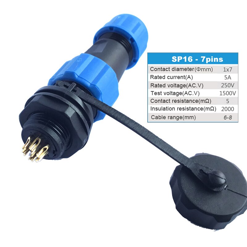 sp16 waterproof plug 2/3/4/5/6/7/9 pin plastic Male Plug & Female Socket for 6-8mm cable Panel Mount Wire connector: 7pin