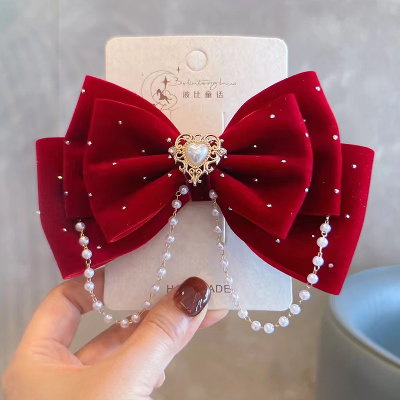Prinses Rode Strik Meisje Haaraccessoires Schattig Parel Hoofd Haarspeld Meisje Roze Blauw Schattig Haarspeld Feest: Paars