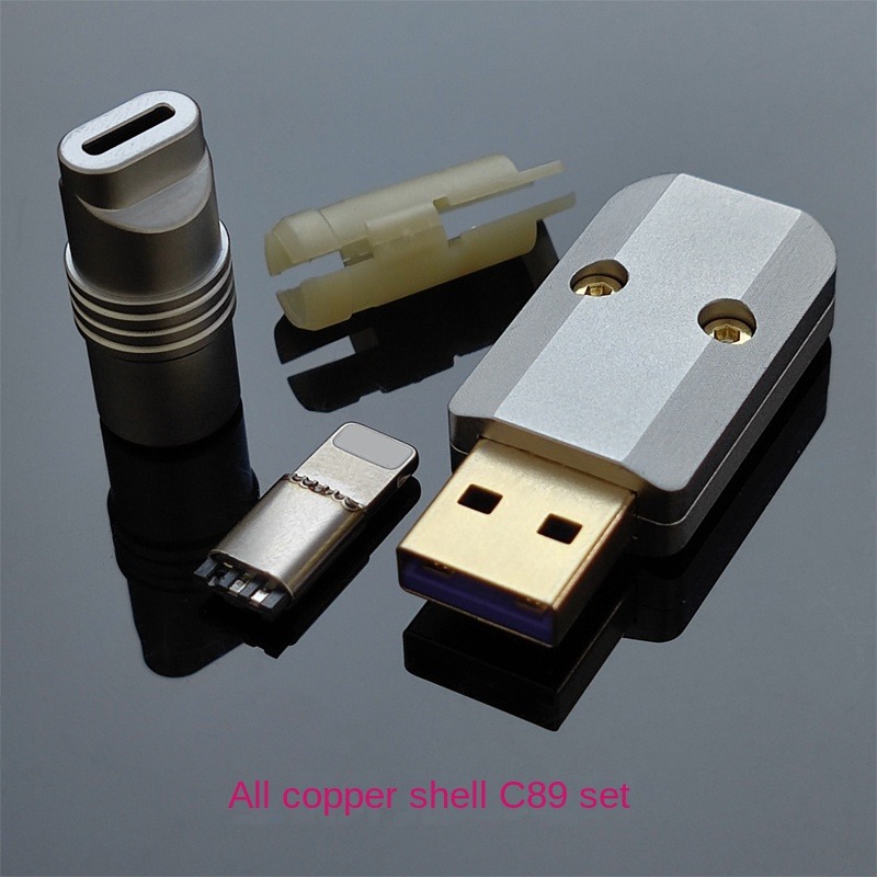DIY lightning data cable accessories pure copper shell type c charging head gold plated quick charging plug USB connector: Copper