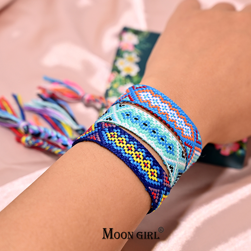 Pulsera con borlas de la Amistad Bohemia para mujer, 12 colores, tejido de cuerda de algodón a la , pulseras bohemias para playa y verano para chica
