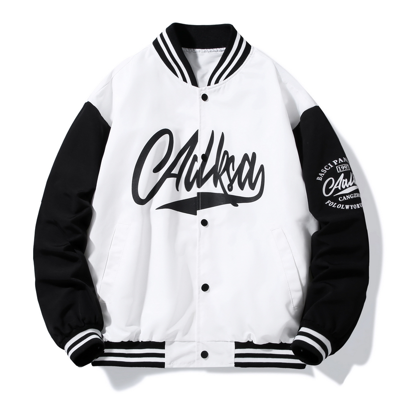 Mannen Bomber Jacket Gedrukte Letters Baseball Jassen Lente Knoppen Windjack Losse Jas Mannelijke Uitloper Paar Kleding: WHITE / Asian  L