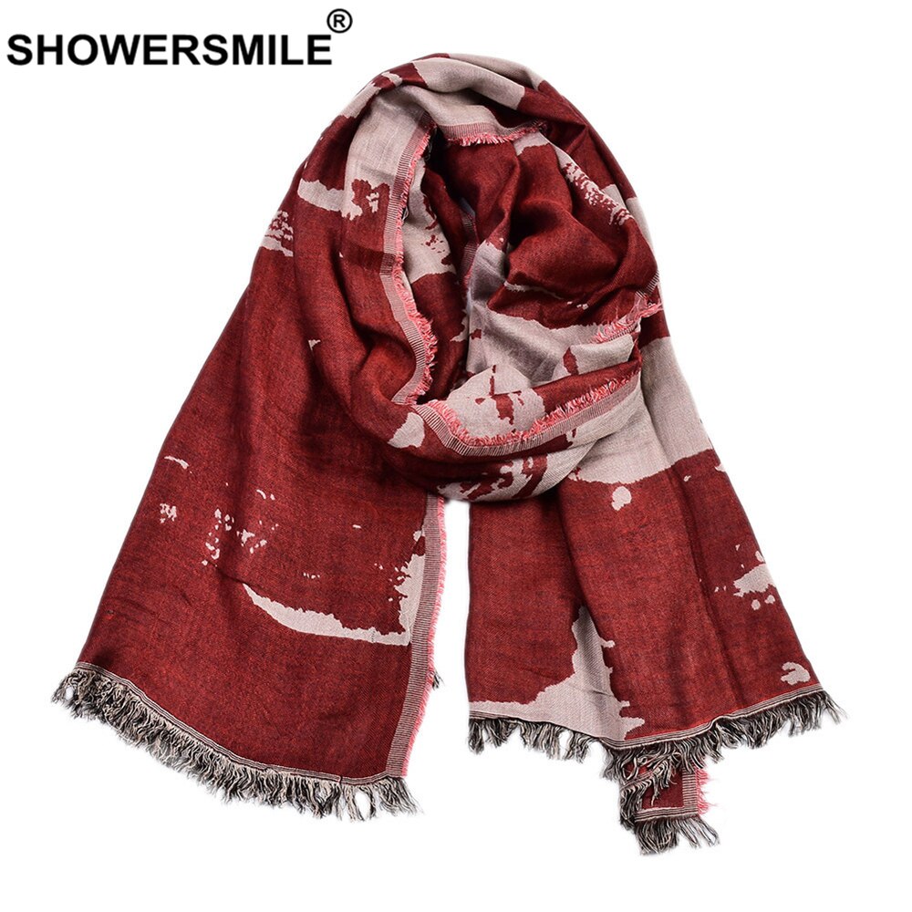 Showersmile Mannen Sjaal Katoen Rood Tie-Dye Winter Sjaal Mannen Mode Pashmina Accessoires 195 Cm * 65 Cm