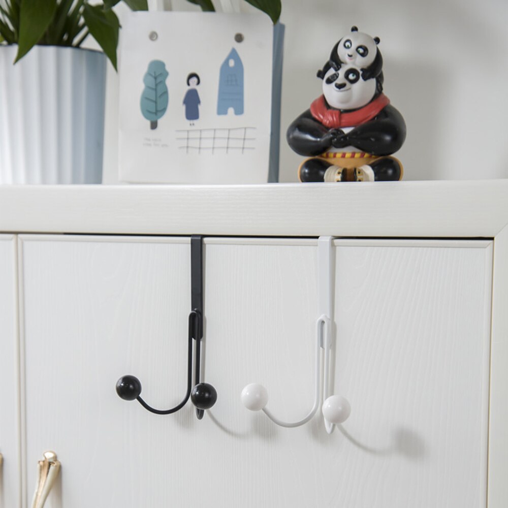 Over The Door Double Hanger Hooks Free Punching For Hanging Hats Bags Holder Tie Scarf Key Hook Clothes Coats Rack Towel Shelf
