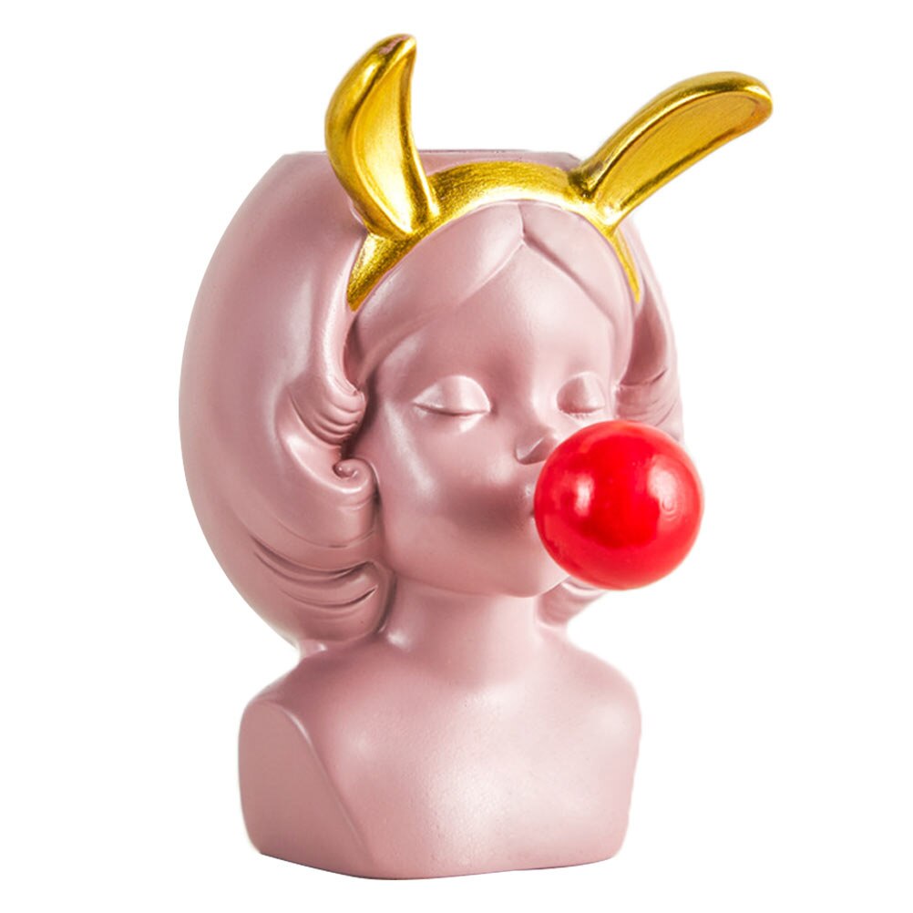 1pc Flowerpot Decor Resin Flower Pot Potted Table Ornaments Home Decor: Pink