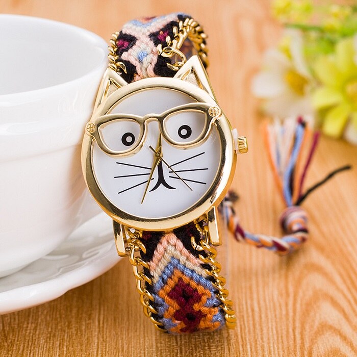 Montre Bracelet exquis pour femmes et filles, lunettes pour visage, en laine tressée de Style ethnique, Style à la , manuelle: 2